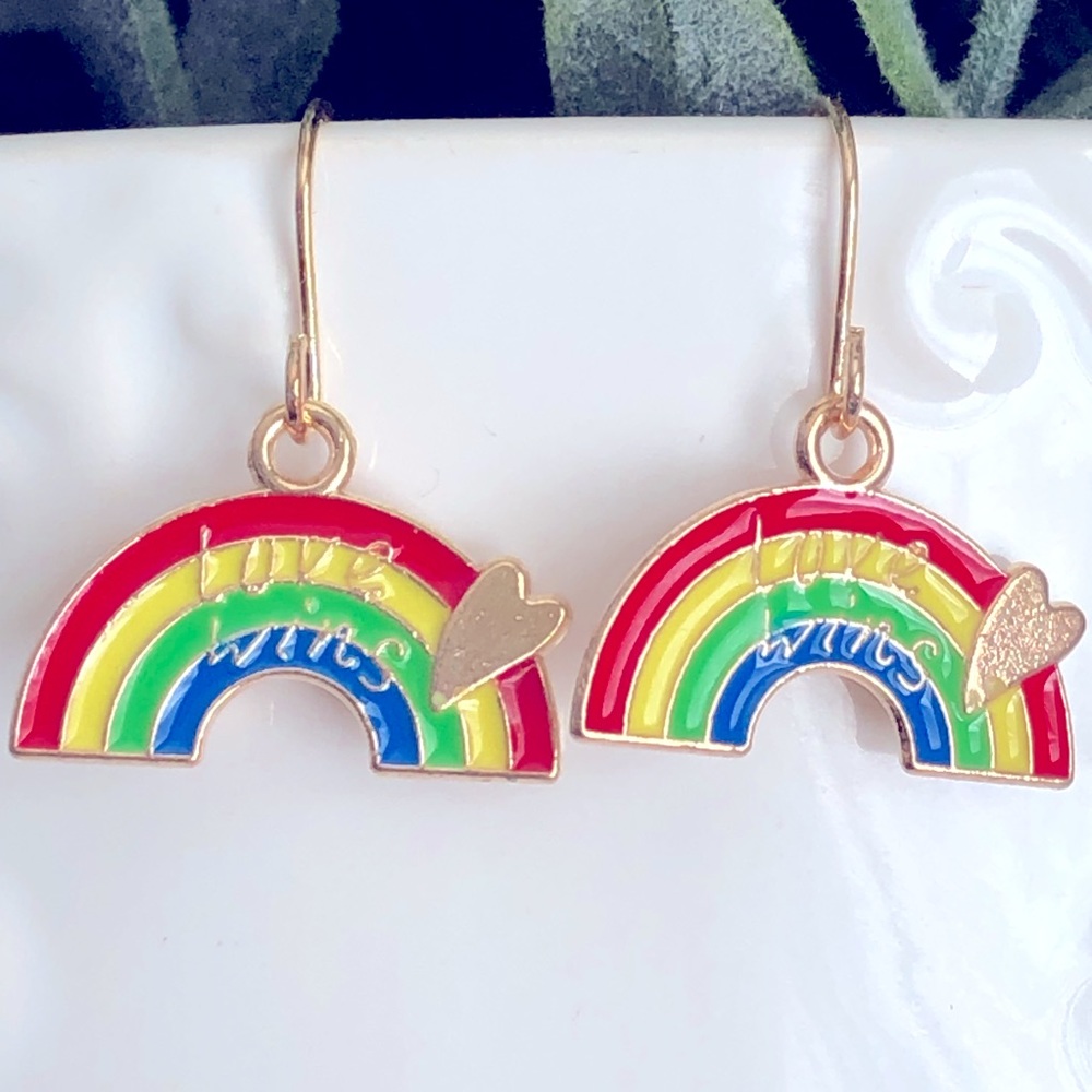 New Rainbow Love Wins Enamel Pride Gifts Colourful Happy Heart Earrings LGBTQ+
